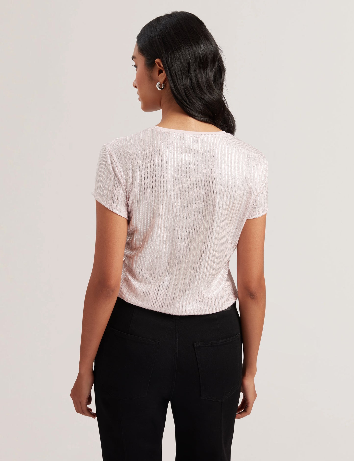 Ted Baker KATRINO - Ribbed Metallic Fitted T-Shirt LIGHT PINK