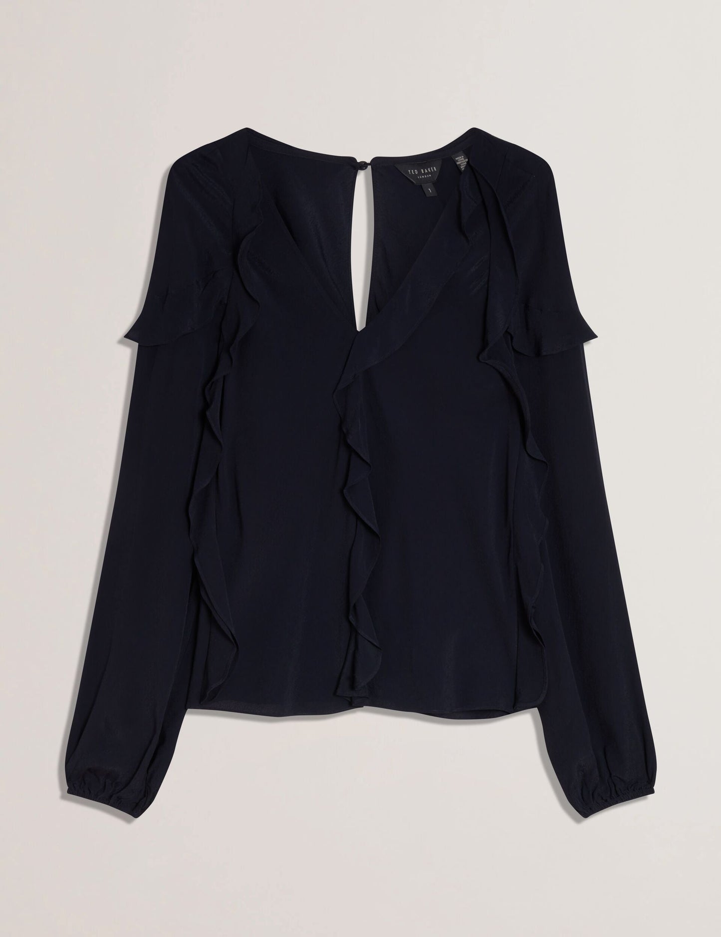 Ted Baker KAYFA - Waterfall Ruffle Trim Long Sleeve Blouse NAVY