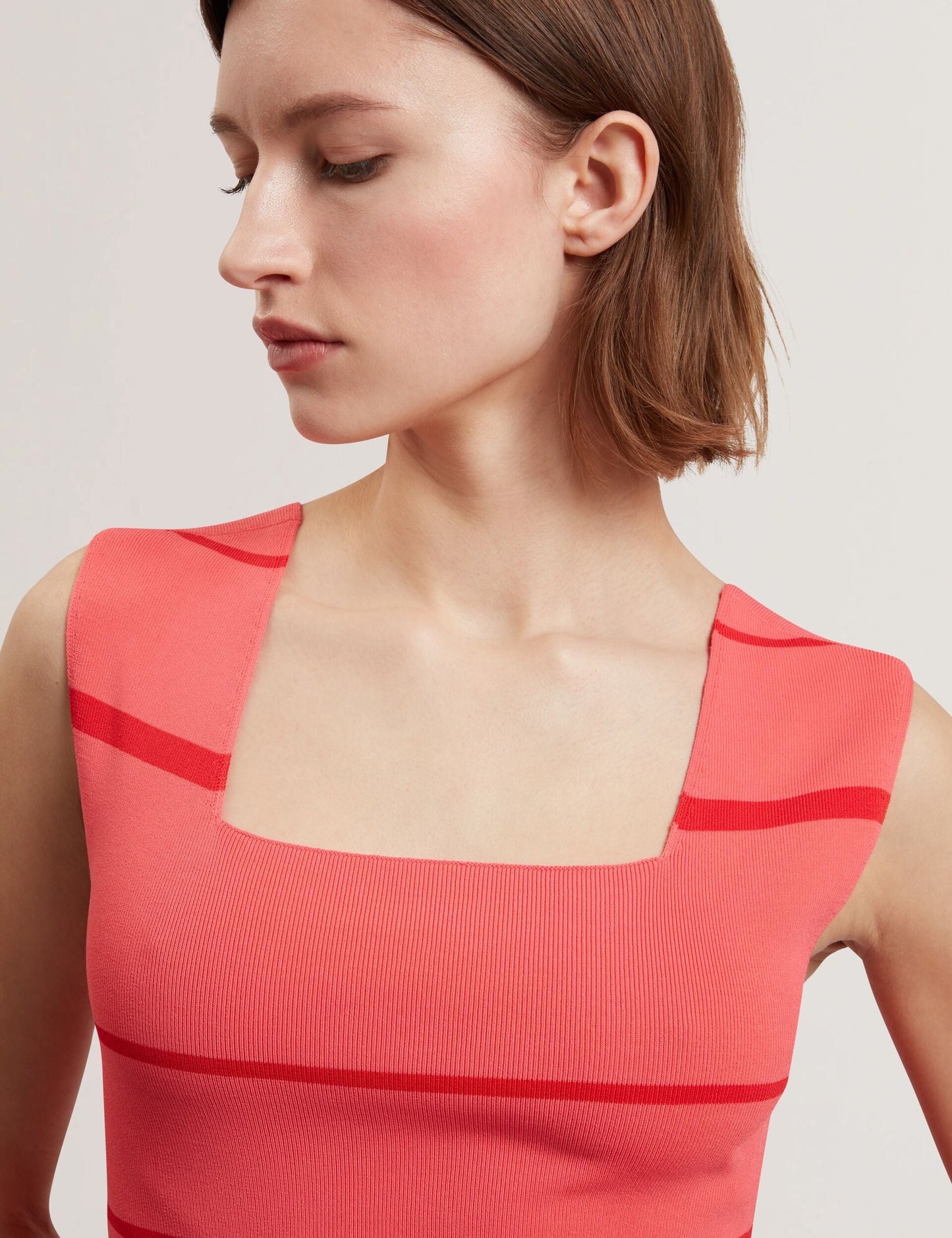 Ted Baker LAYDAA - Striped Knit Square Neck Sleeveless Top CORAL