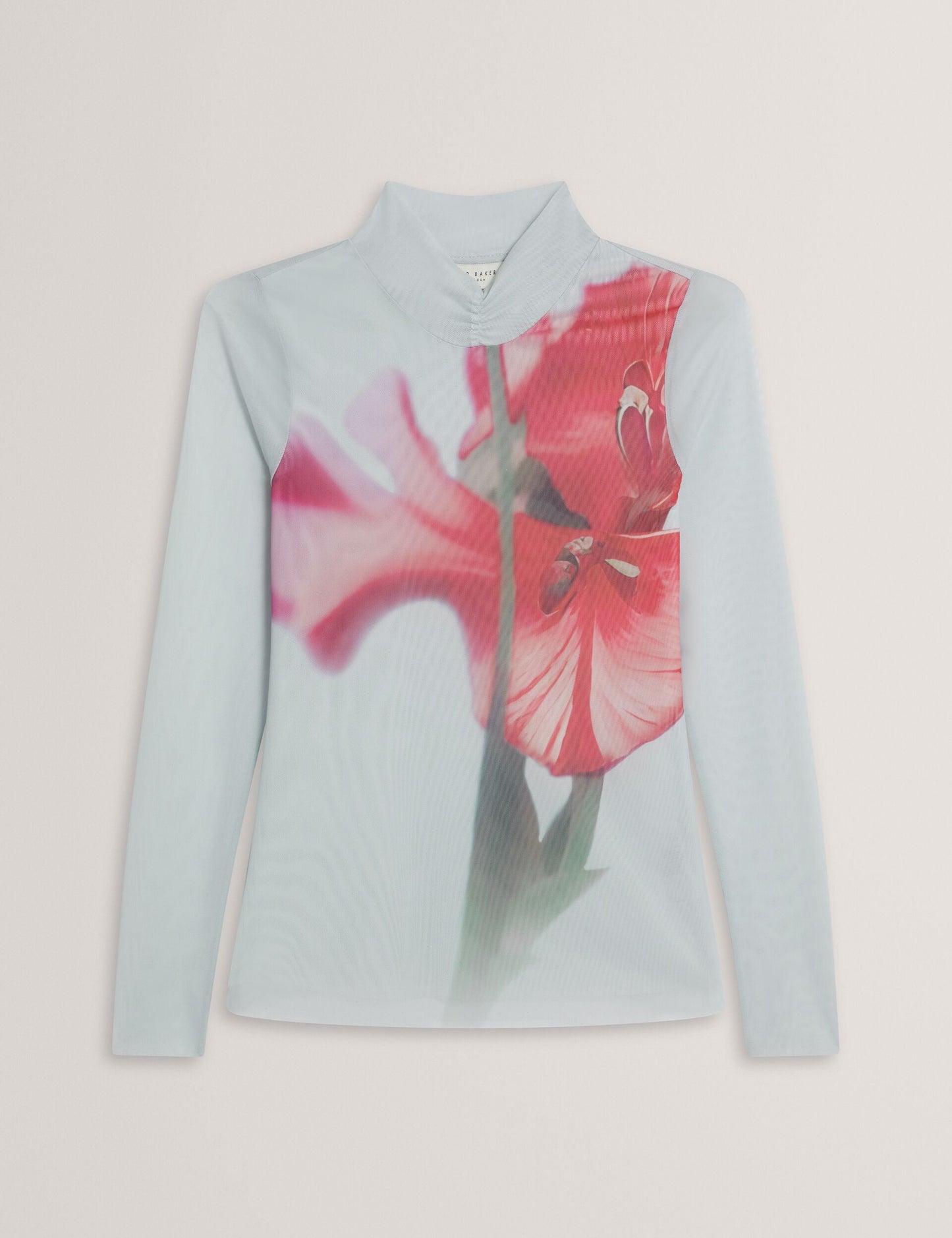 Ted Baker PIPYA - Floral High Neck Long Sleeve Mesh Top PALE BLUE