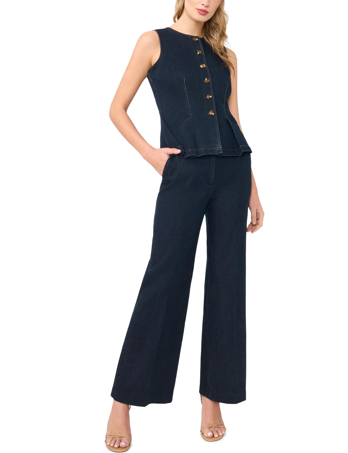 Ted Baker GIA Sleeveless Denim Button-Up Top NAVY