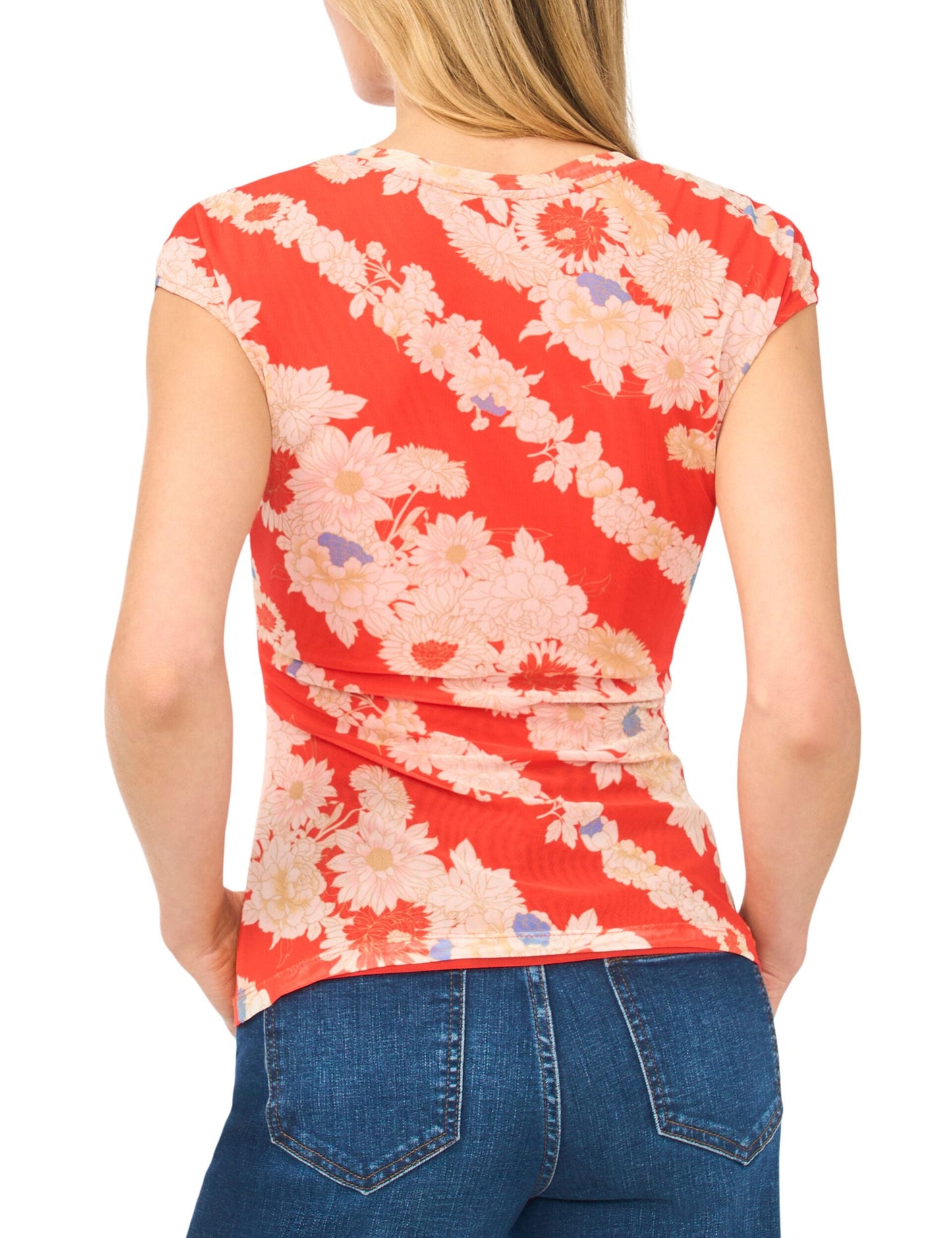 Ted Baker JODIE Floral Stripe Cap Sleeve Fitted T-Shirt BRIGHT ORANGE