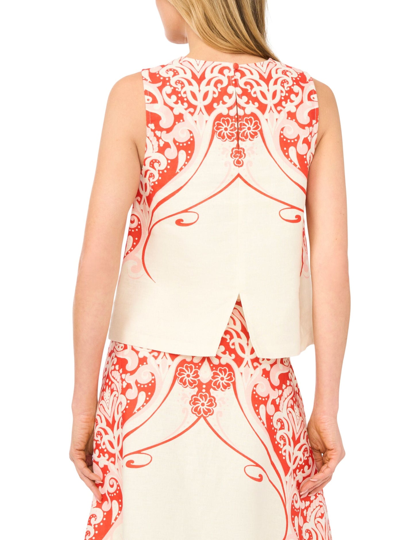 Ted Baker GEORGIA Printed Detail Relaxed Linen Shell Top ECRU