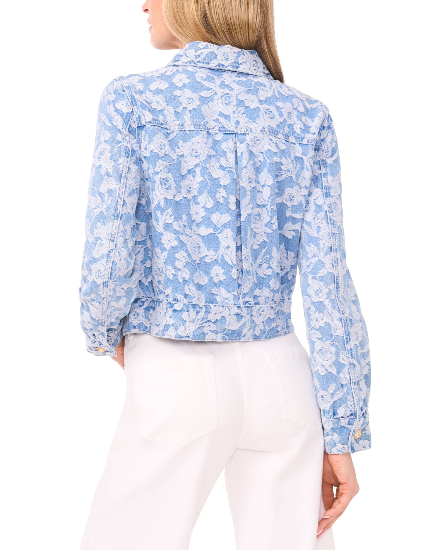Ted Baker ROSET Floral Print Cropped Denim Jacket BRIGHT BLUE