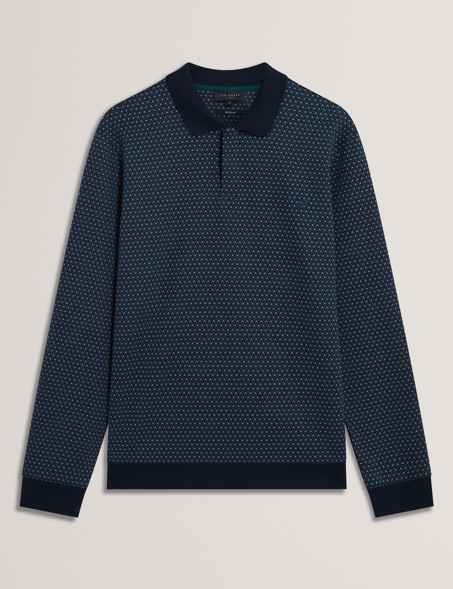 Ted Baker DURAND Micro Geo Jacquard Long Sleeve Polo NAVY