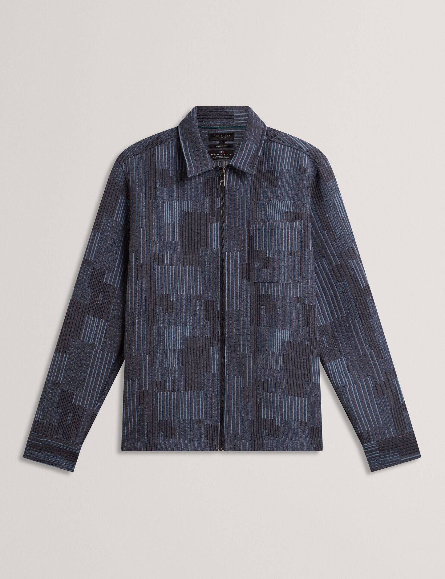 Ted Baker IWOJAN Mixed Weave Stripe Zip-Through Overshirt NAVY BLUE