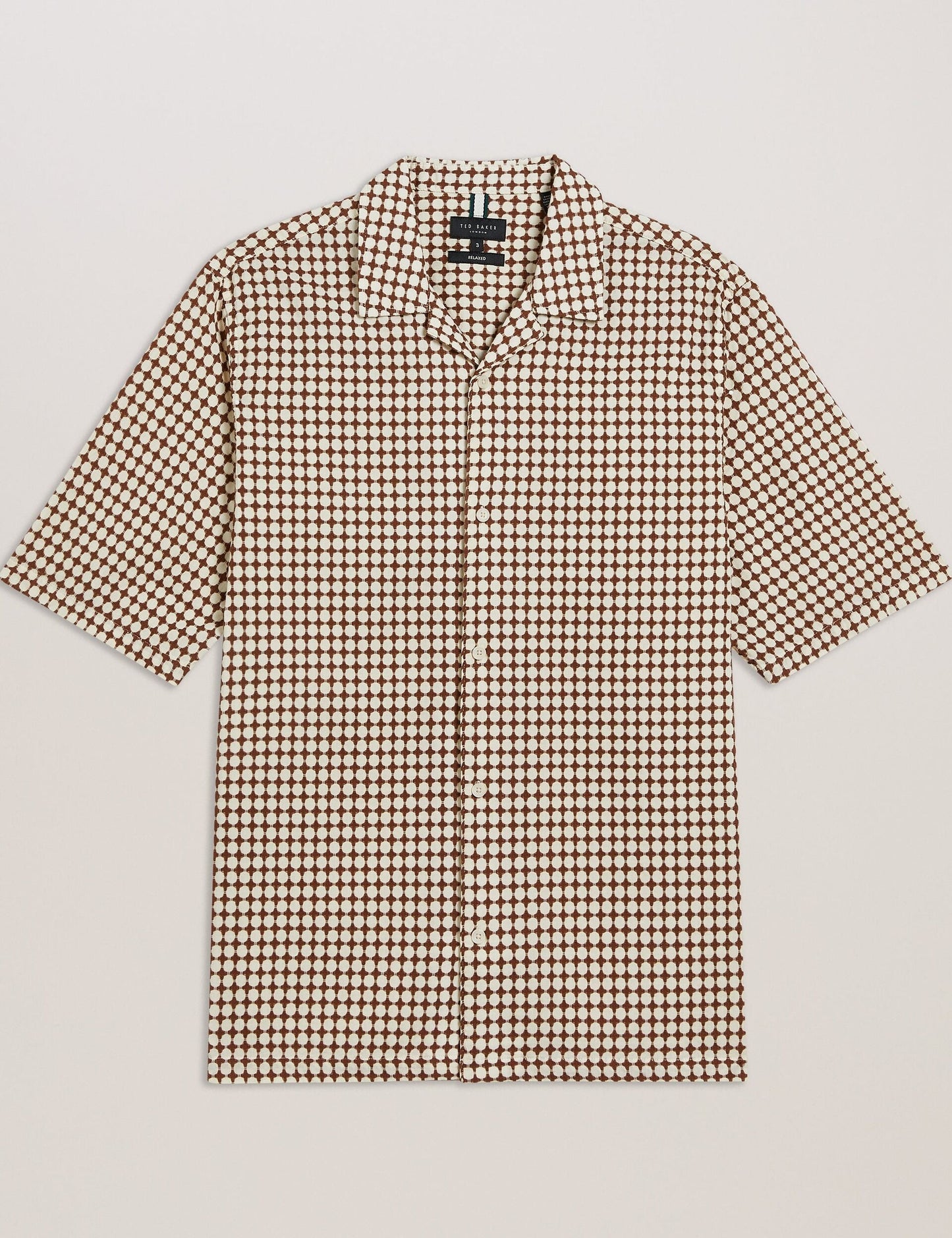 Ted Baker OISE - Textured Grid Cotton Short Sleeve Shirt BROWN