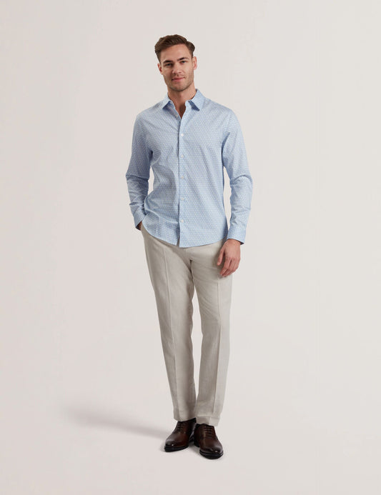 Ted Baker ALPHAIS - Regular Fit Geometric Pure Cotton Shirt MID BLUE