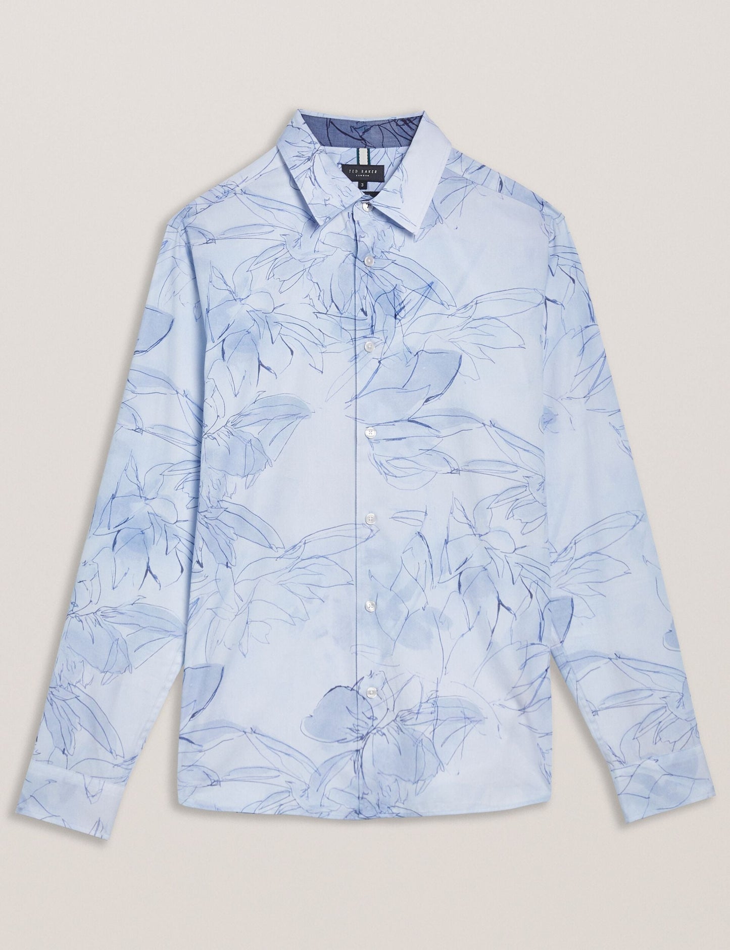 Ted Baker WALESBY - Sketched Floral Print Cotton Shirt LIGHT BLUE