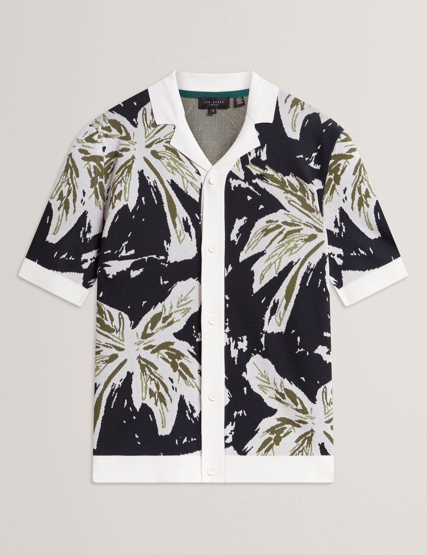 Ted Baker KYES - Short Sleeve Knitted Leaf Shirt NAVY