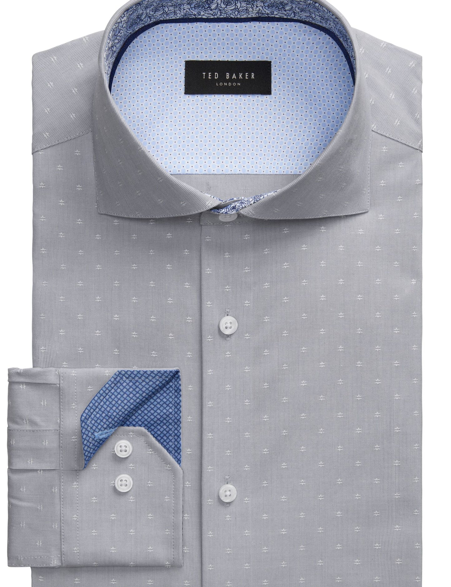 Ted Baker NANTUCKET Dobby Stretch Cotton Slim Fit Shirt GREY