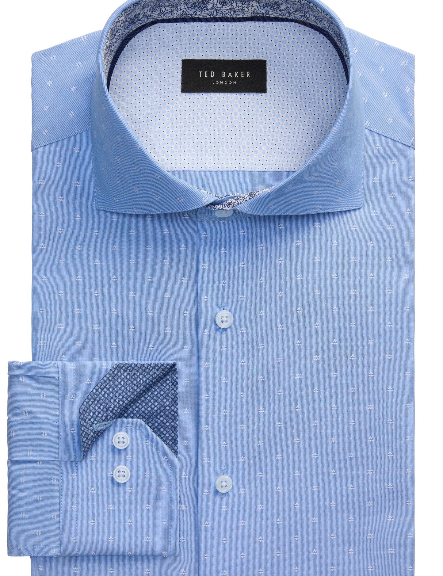 Ted Baker NANTUCKET Dobby Stretch Cotton Slim Fit Shirt BLUE