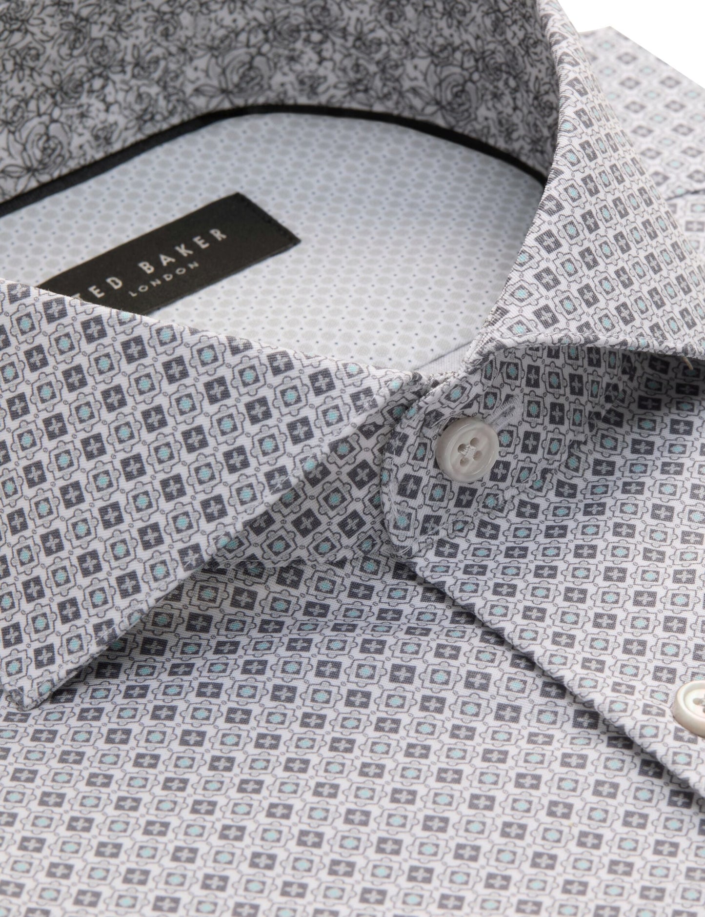 Ted Baker NANTUCKET Geo Print Stretch Cotton Slim Fit Shirt MID GREY
