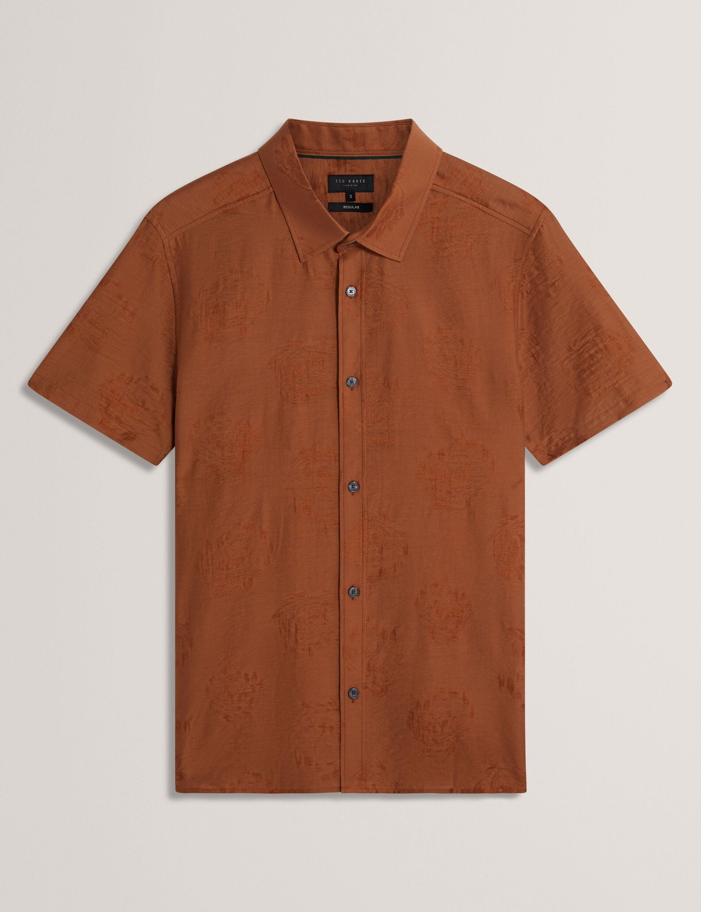 Ted Baker FABIANE Floral Jacquard Woven Short Sleeve Shirt BURNT RED