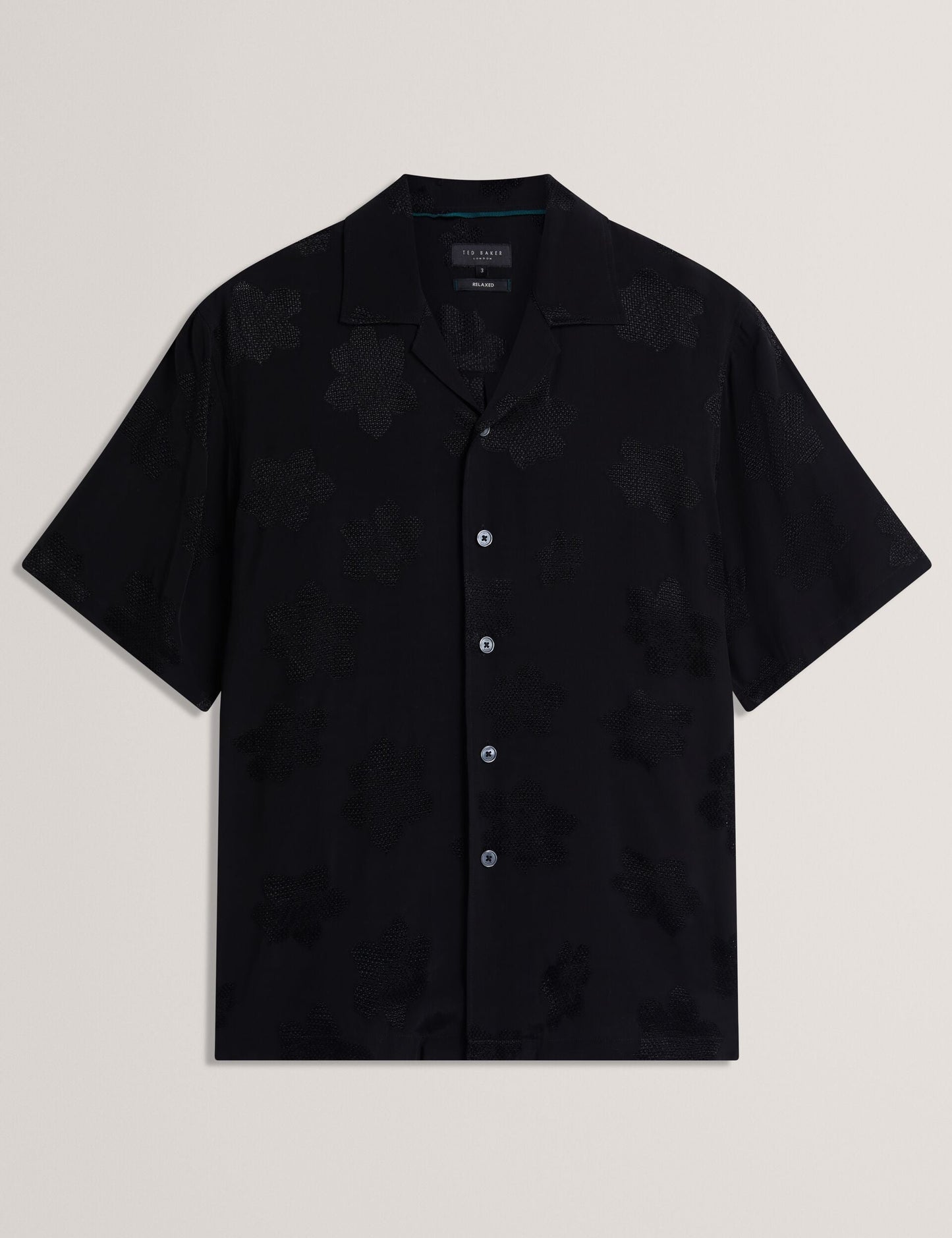 Ted Baker THOVAN Textured Floral Relaxed Short Sleeve Shirt BLACK
