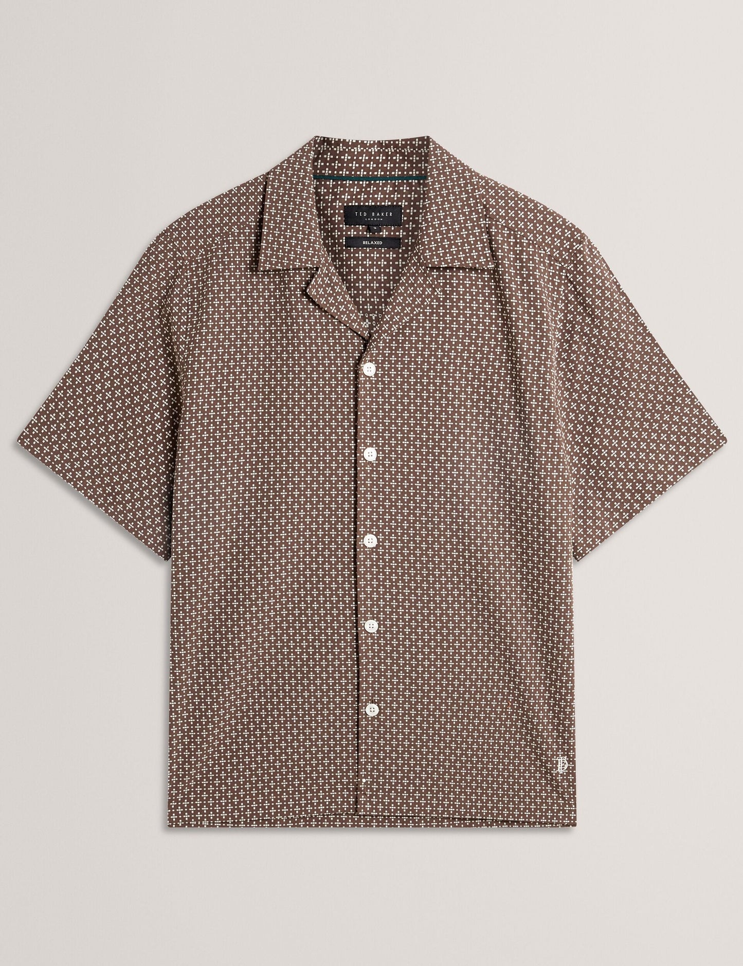 Ted Baker MERRIK Relaxed Geo Stitch Short Sleeve Shirt BROWN