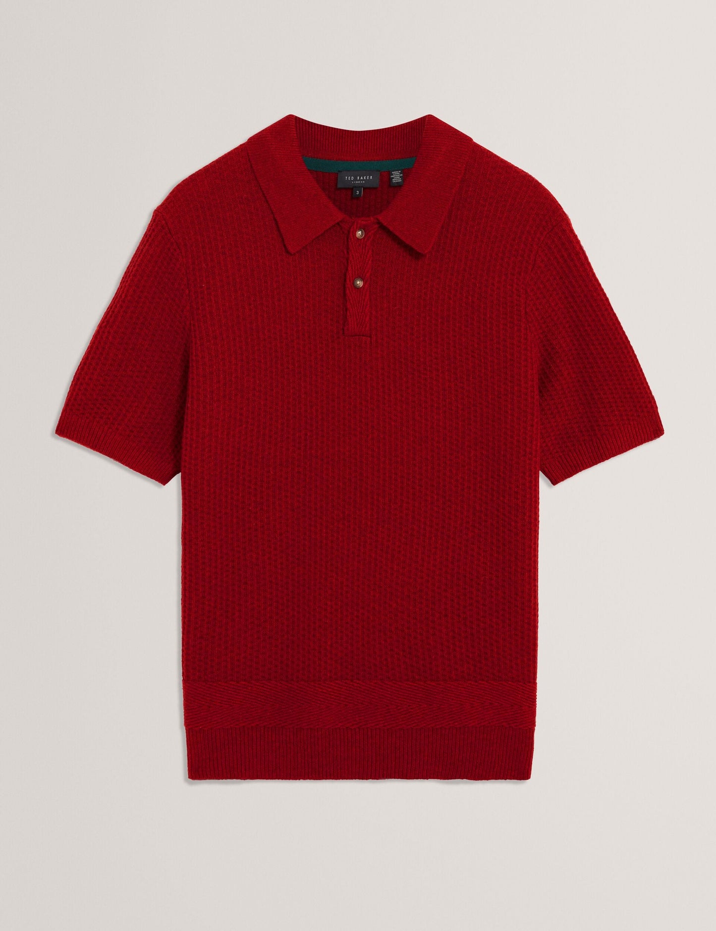Ted Baker CAELUM Herringbone Texture Knit Short Sleeve Polo RED