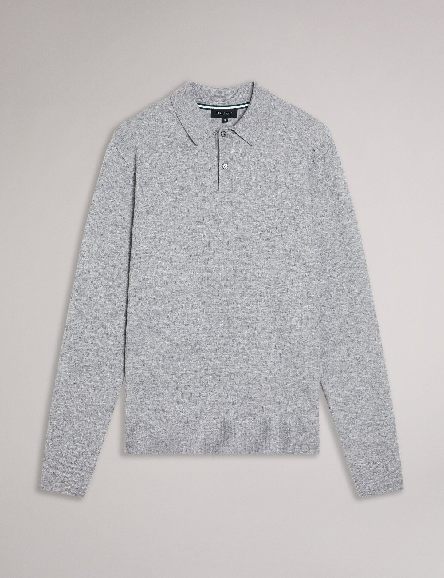 Ted Baker MORAR - Long Sleeve T Stitch Knitted Polo GREY MARL