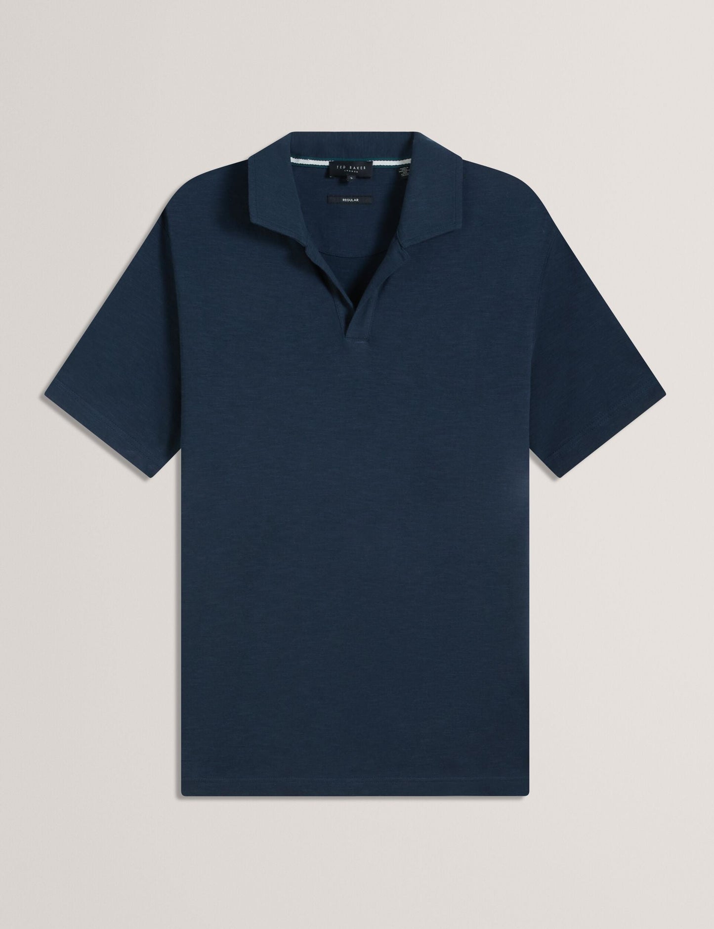 Ted Baker ANITO Open Neck Cotton Linen Polo Shirt NAVY