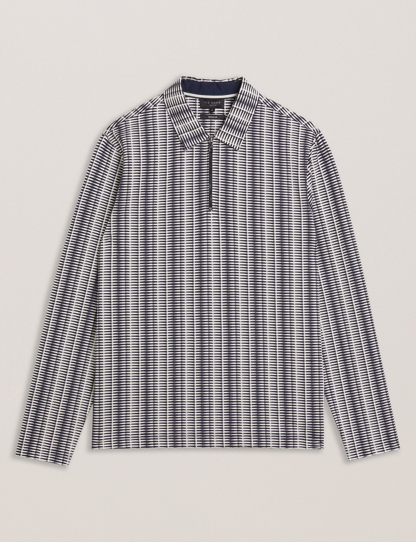 Ted Baker CAPUZZO - Long Sleeve Geo Stripe Zip Polo Shirt NAVY