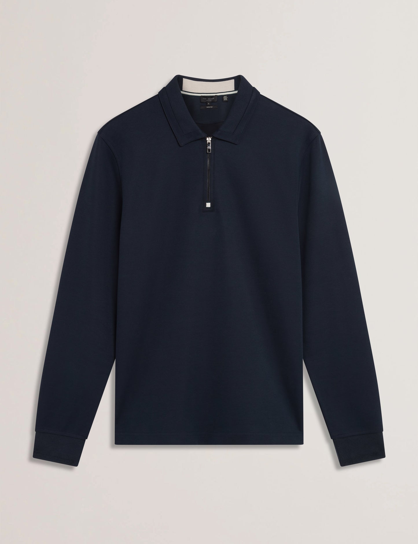 Ted Baker INGMAR - Long Sleeve Cotton Blend Zip Polo Shirt NAVY