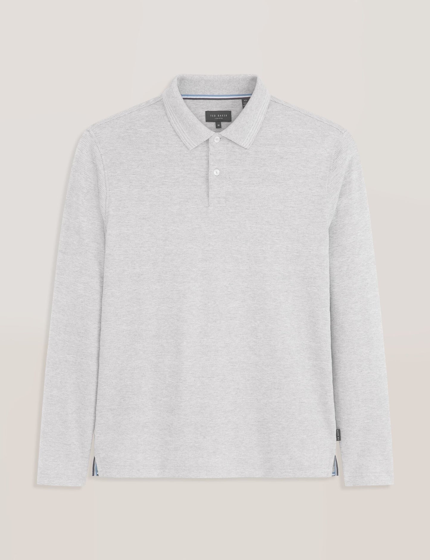 Ted Baker POPCORN STRIPE LONG SLEEVE POLO - Grey Heather GREY