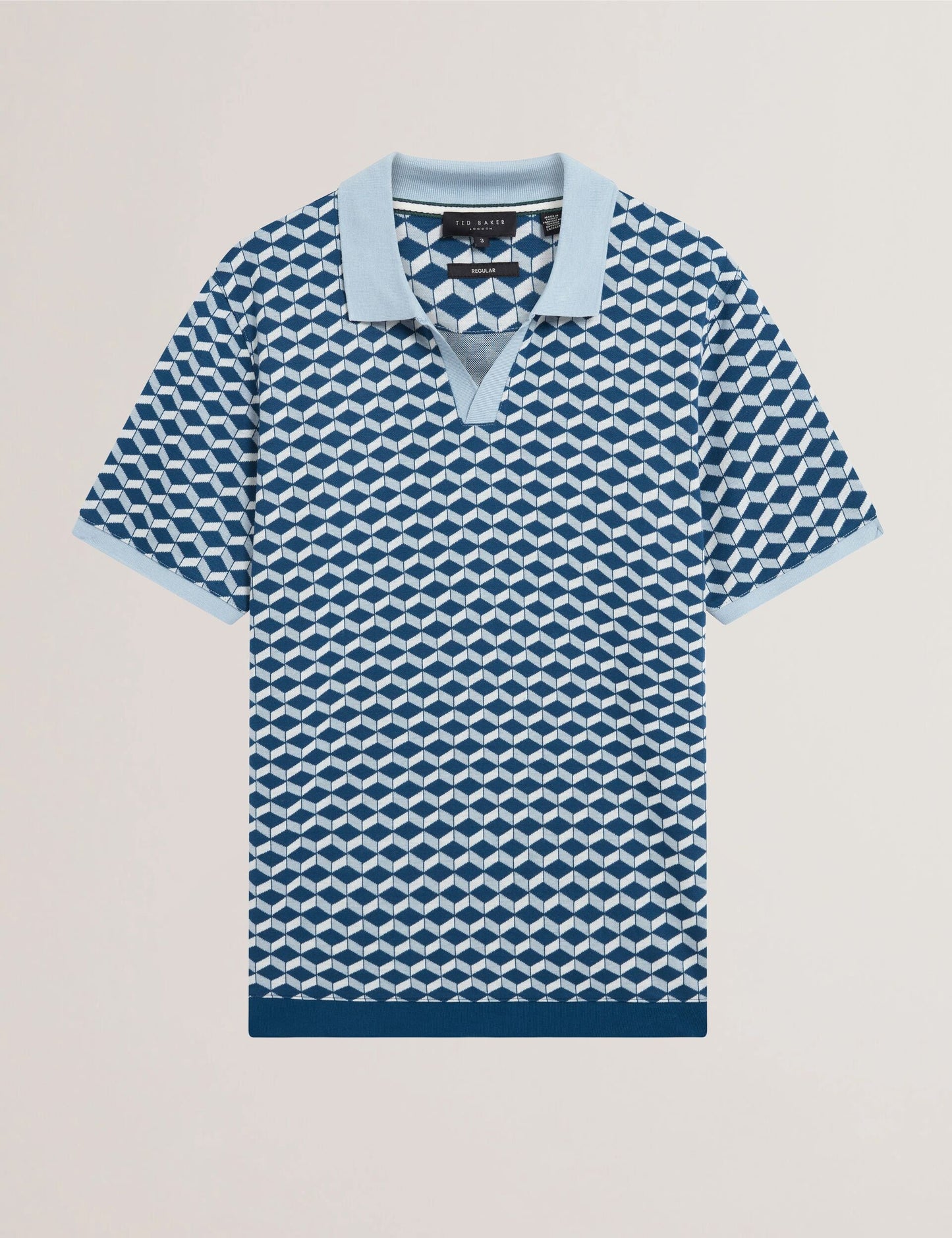 Ted Baker LIRIEN Geometric Jacquard Pique Polo Shirt DARK BLUE