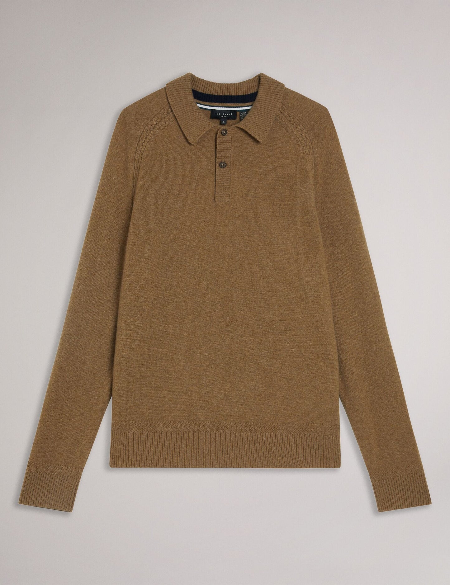 Ted Baker KAROLT - Cashmere Knit Long Sleeve Polo Top DARK BROWN