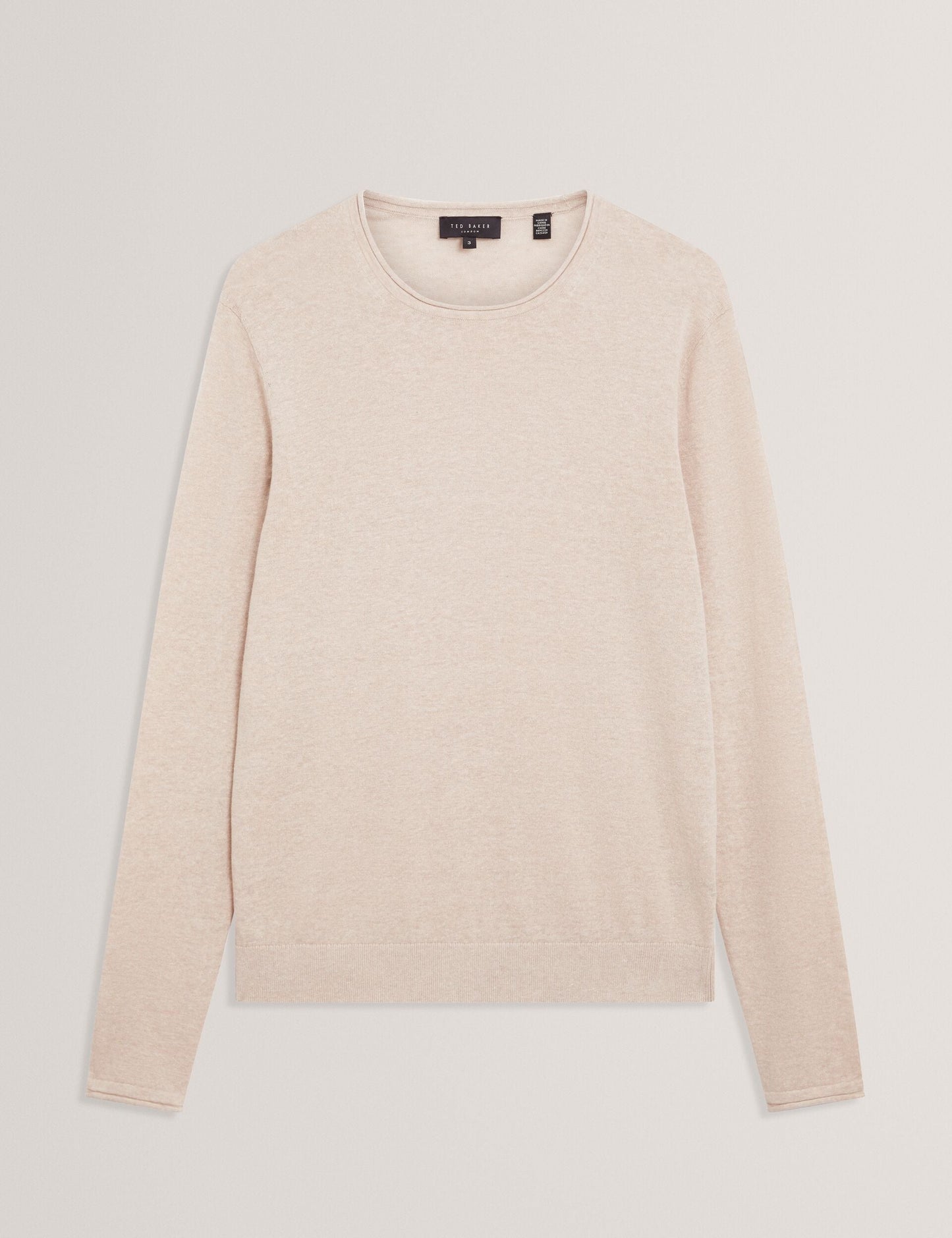 Ted Baker YAEN Rolled Edge Linen Blend Crew Neck Jumper TAUPE