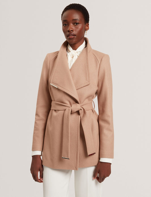 Ted Baker ROSESS Short Belted Wool Wrap Coat CAMEL