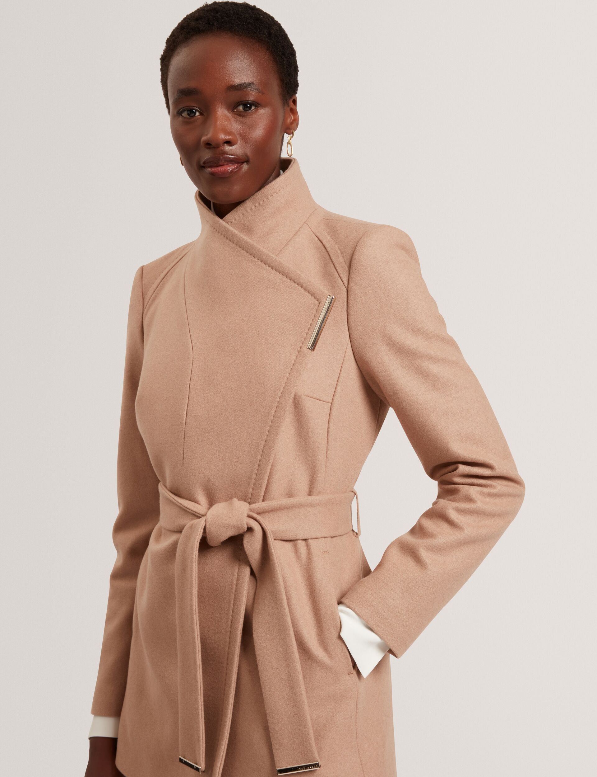 Ted Baker ROSESS Short Belted Wool Wrap Coat CAMEL