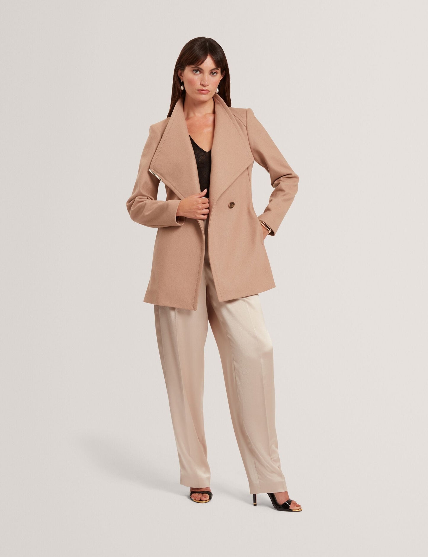 Ted Baker ROSESS Short Belted Wool Wrap Coat CAMEL