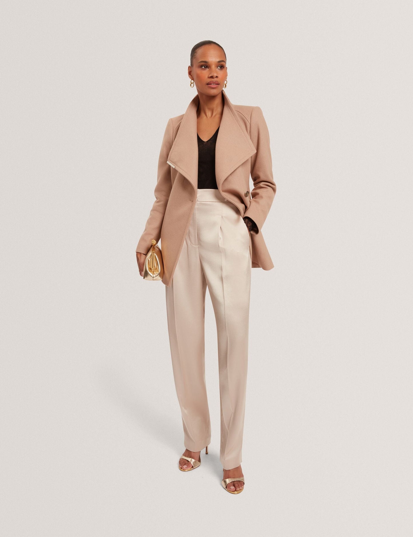 Ted Baker ROSESS Short Belted Wool Wrap Coat CAMEL