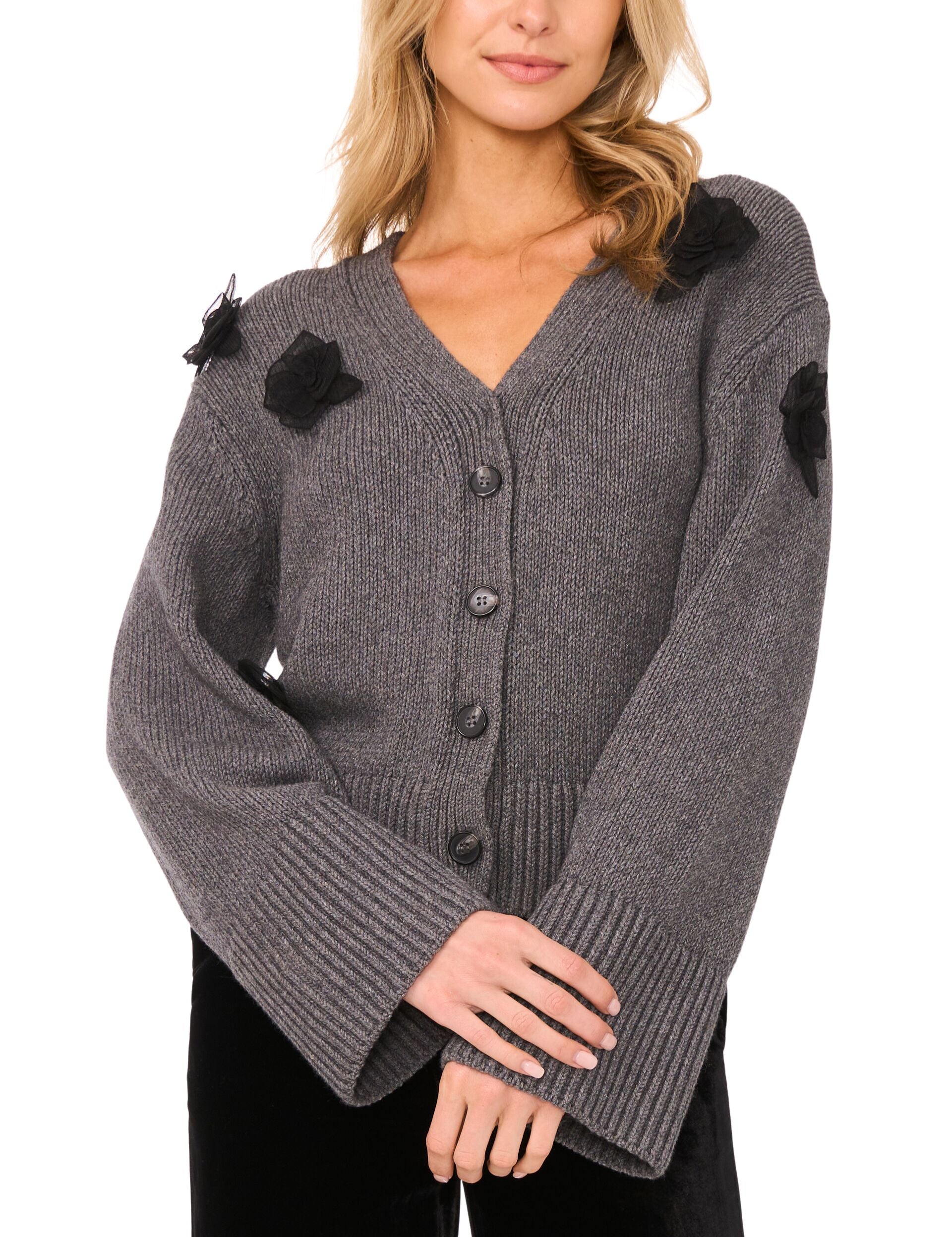 Ted Baker LACHLAN - V-Neck Cardigan with Mesh 3D Rose GREY