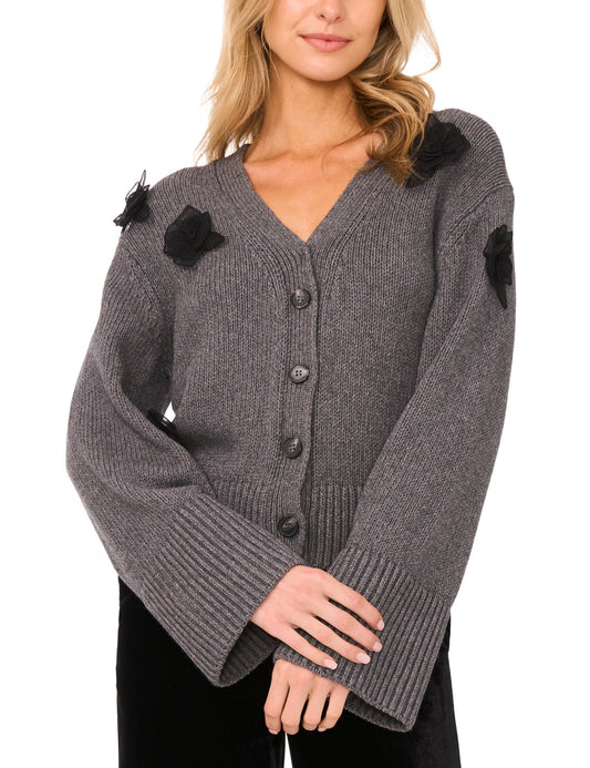 Ted Baker LACHLAN - V-Neck Cardigan with Mesh 3D Rose GREY