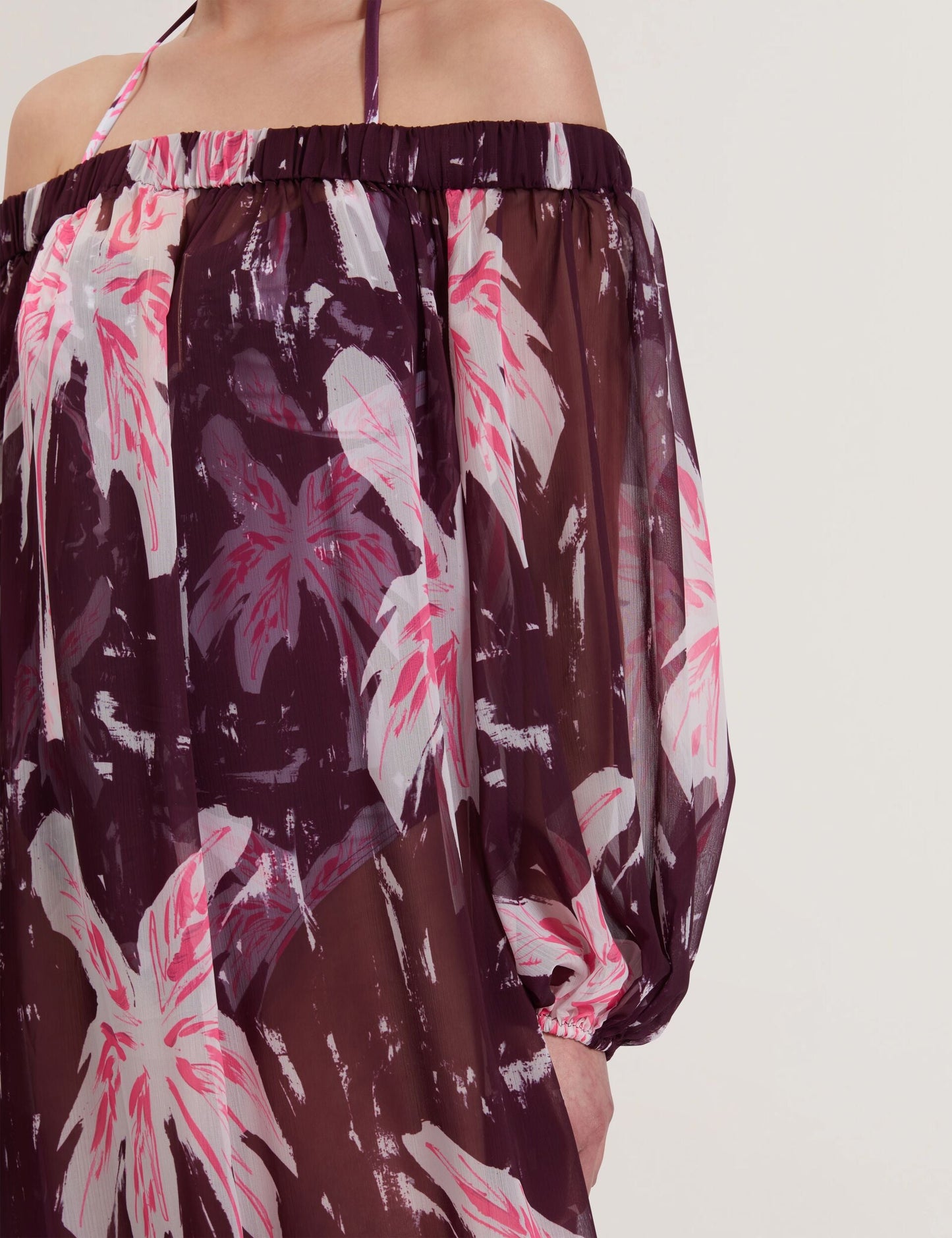 Ted Baker MONTAYA - Floral Bardot Maxi Dress Beach Cover-Up MAROON