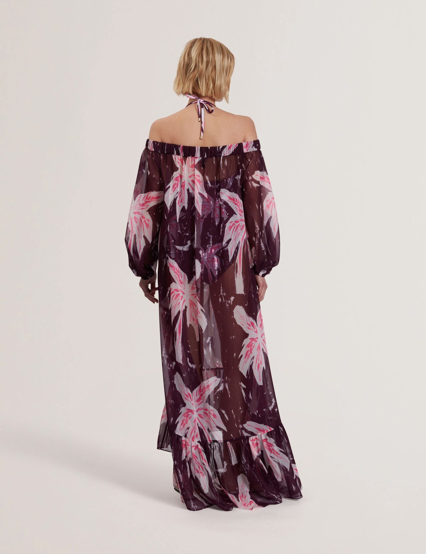 Ted Baker MONTAYA - Floral Bardot Maxi Dress Beach Cover-Up MAROON