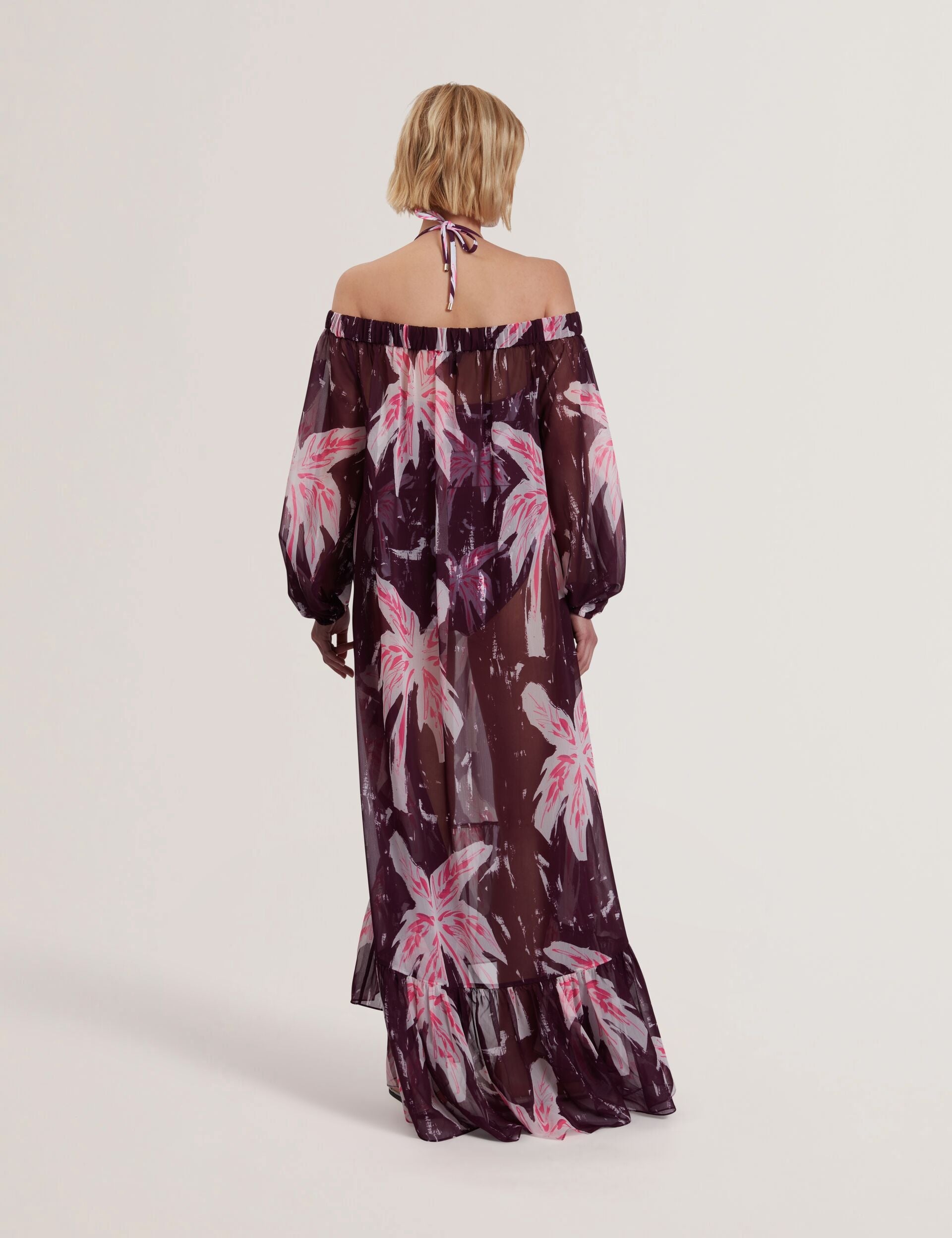 Ted Baker MONTAYA - Floral Bardot Maxi Dress Beach Cover-Up MAROON