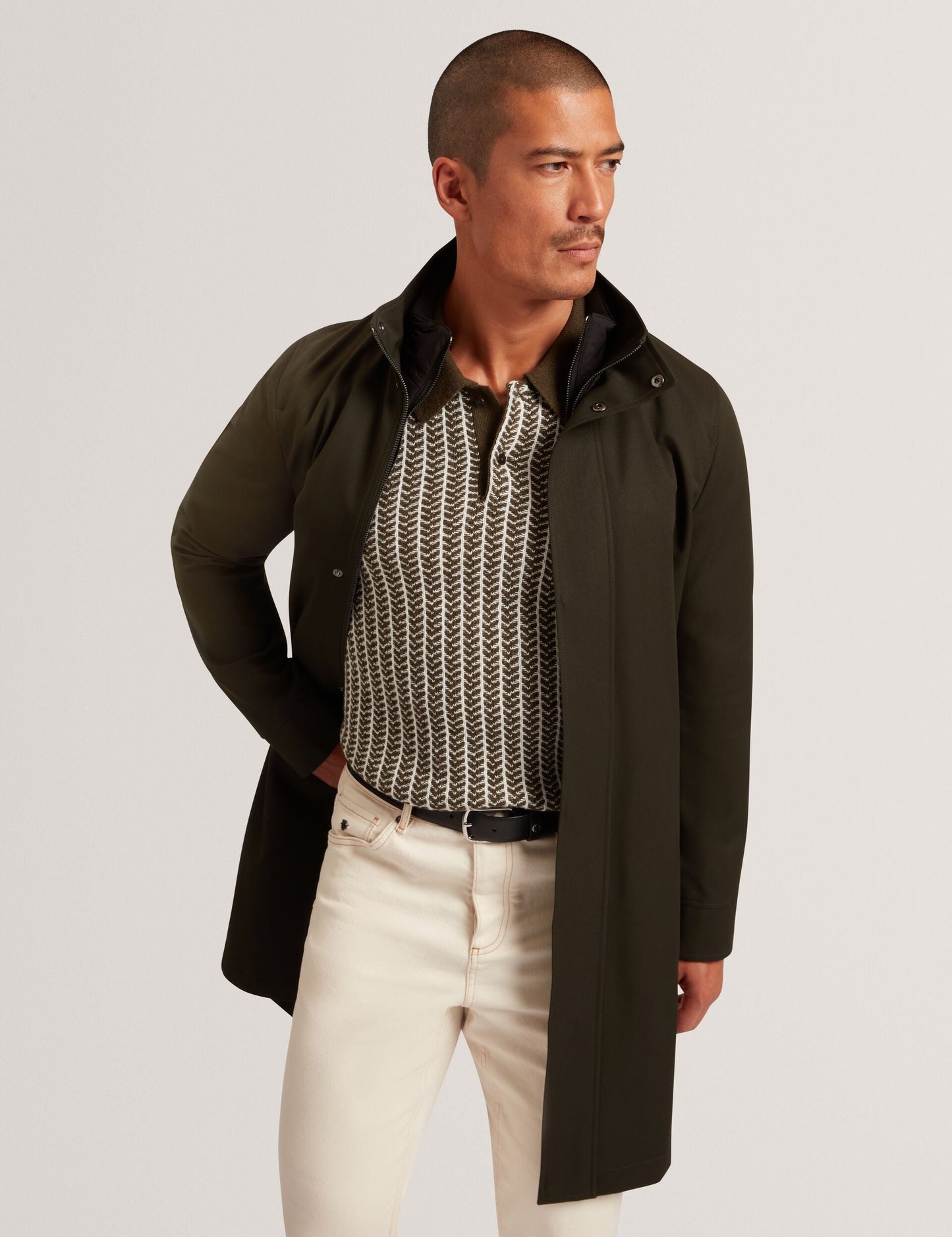 Ted Baker RUABON Funnel Neck Longline Jacket With Liner DARK GREEN