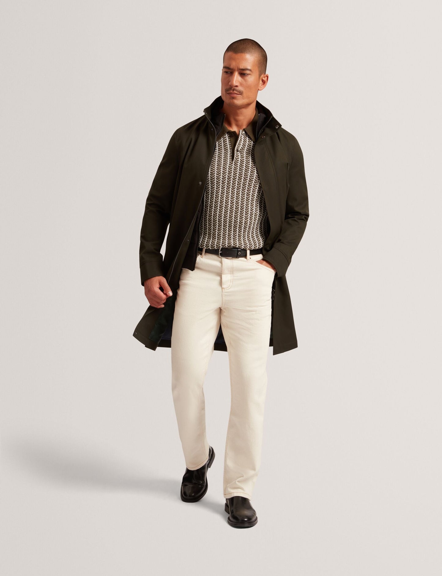 Ted Baker RUABON Funnel Neck Longline Jacket With Liner DARK GREEN