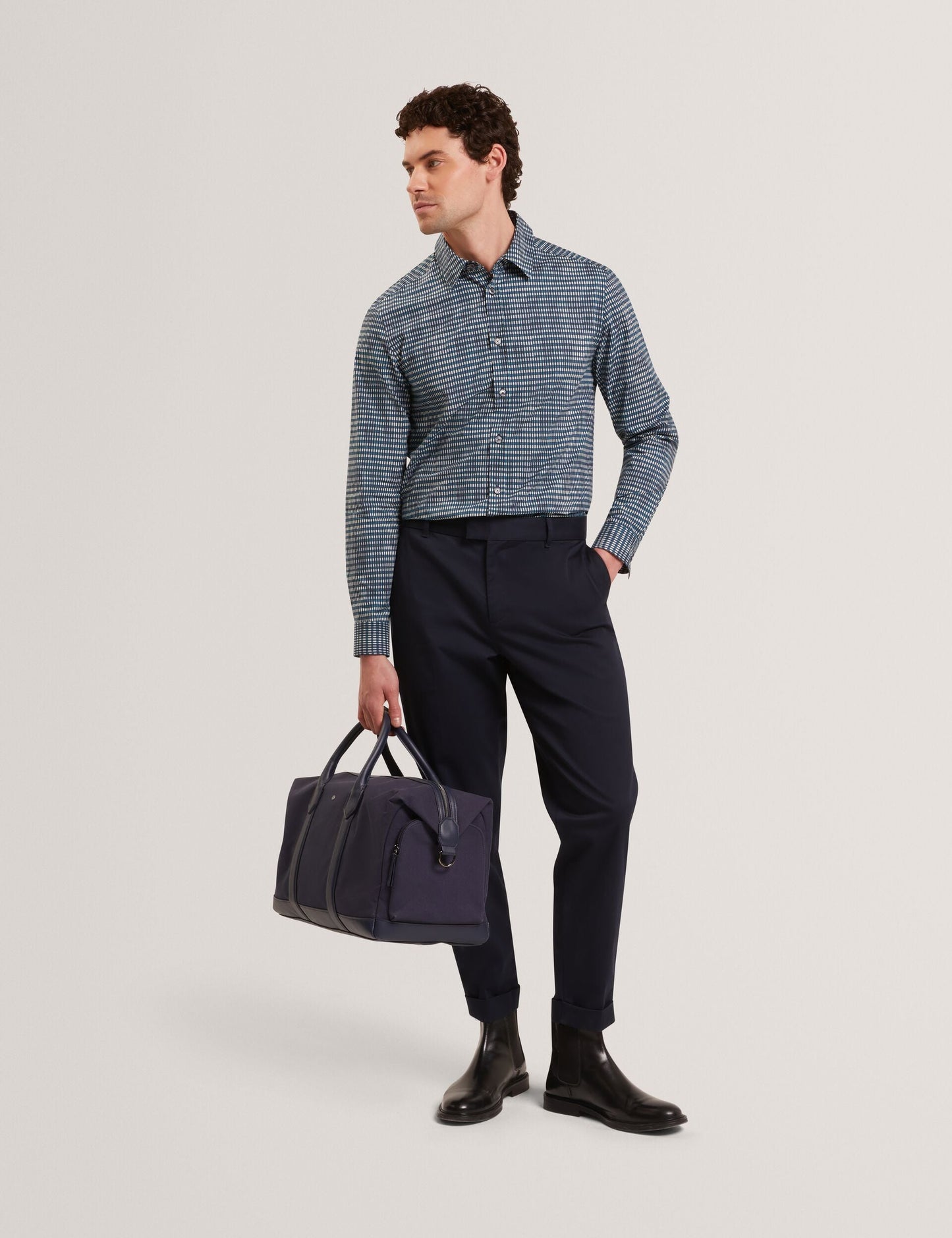 Ted Baker HUAYNA Blurred Check Cotton Long Sleeve Shirt TEAL BLUE