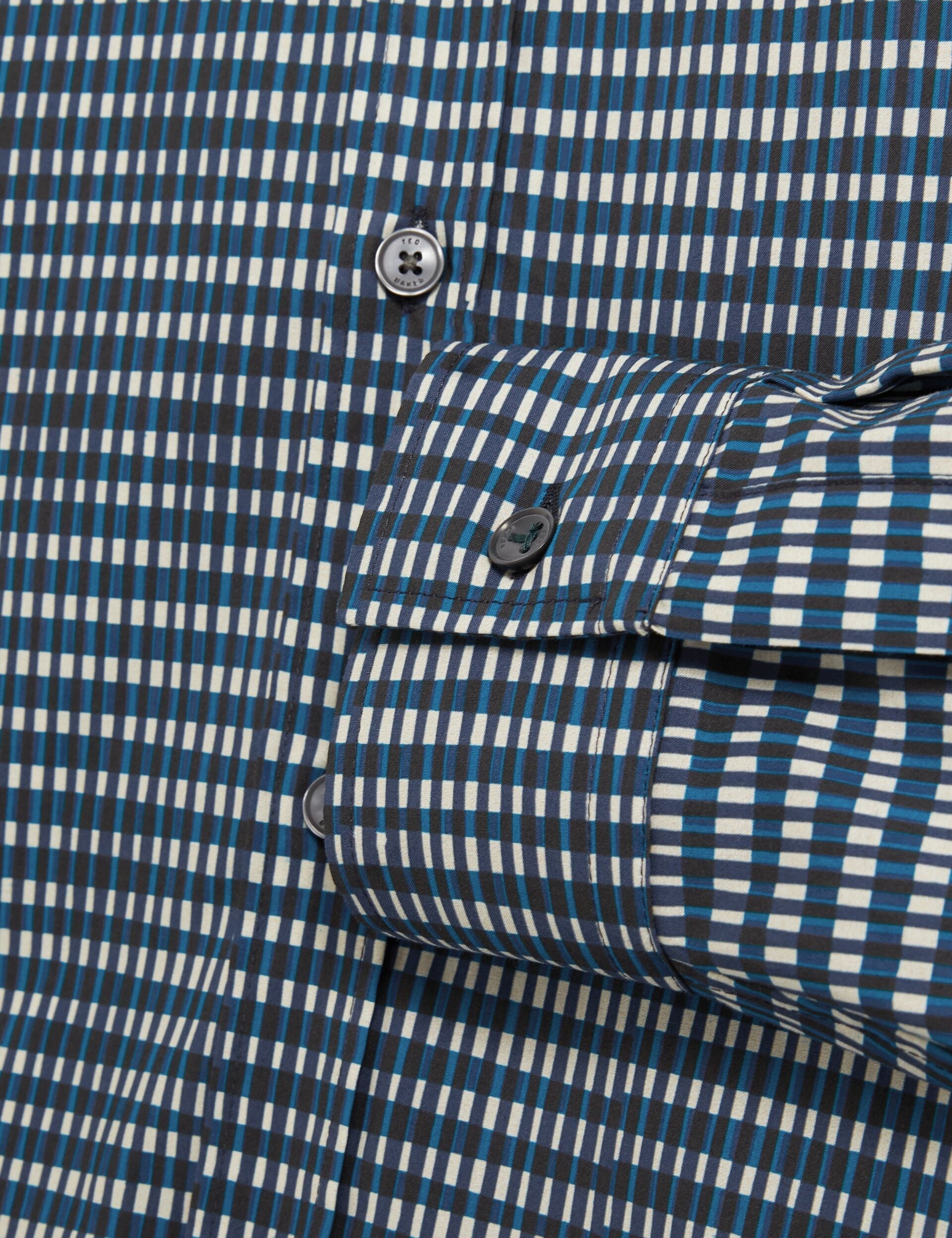 Ted Baker HUAYNA Blurred Check Cotton Long Sleeve Shirt TEAL BLUE