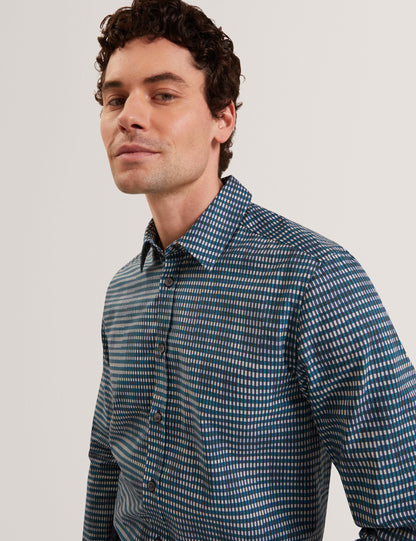 Ted Baker HUAYNA Blurred Check Cotton Long Sleeve Shirt TEAL BLUE