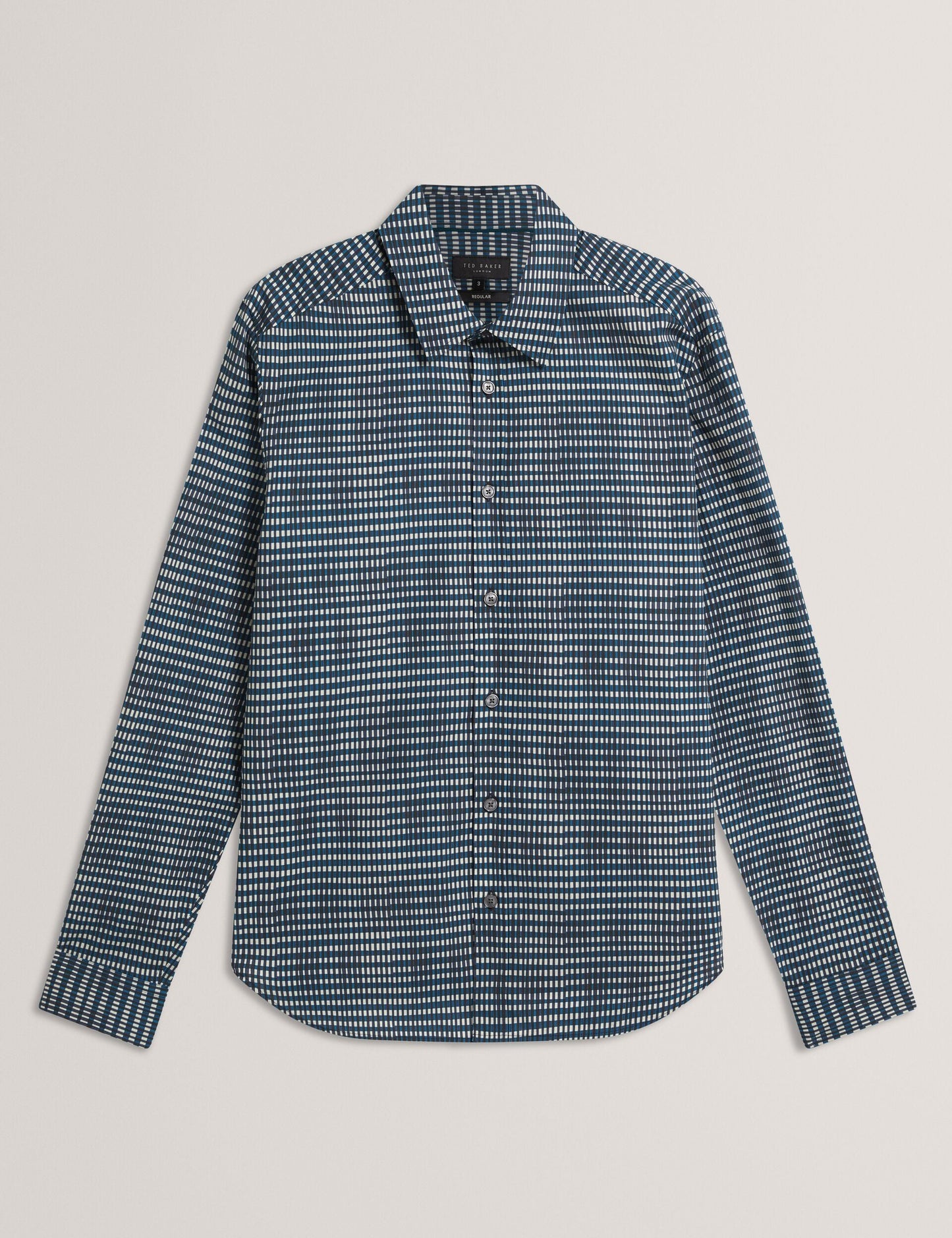 Ted Baker HUAYNA Blurred Check Cotton Long Sleeve Shirt TEAL BLUE