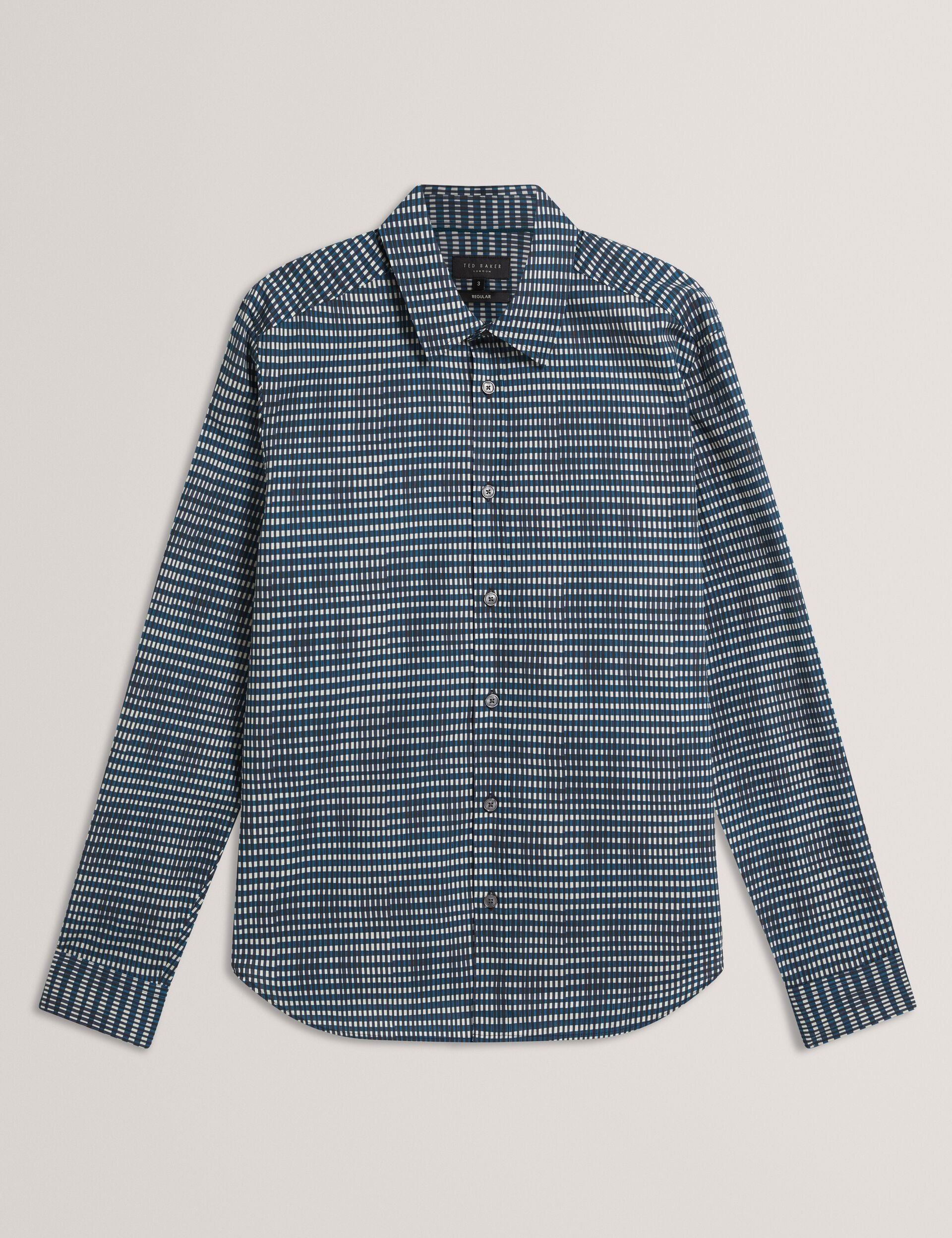 Ted Baker HUAYNA Blurred Check Cotton Long Sleeve Shirt TEAL BLUE