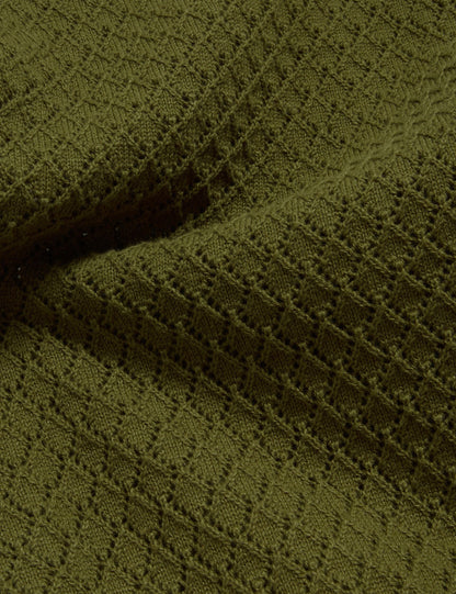Ted Baker DOMATI Diamond Crochet Knit Short Sleeve Shirt GREEN