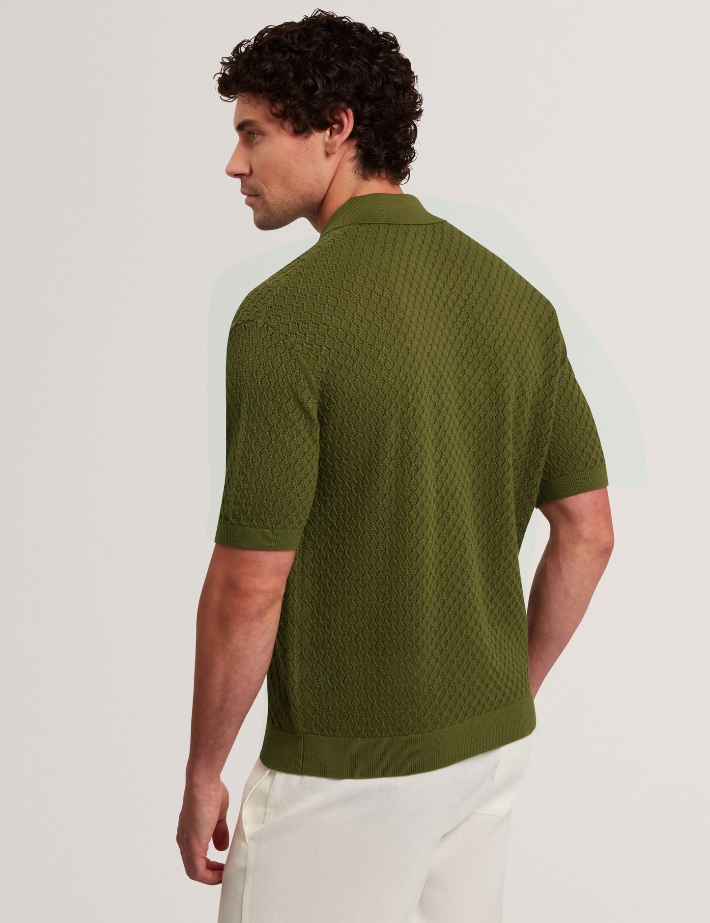 Ted Baker DOMATI Diamond Crochet Knit Short Sleeve Shirt GREEN