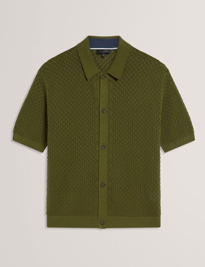 Ted Baker DOMATI Diamond Crochet Knit Short Sleeve Shirt GREEN