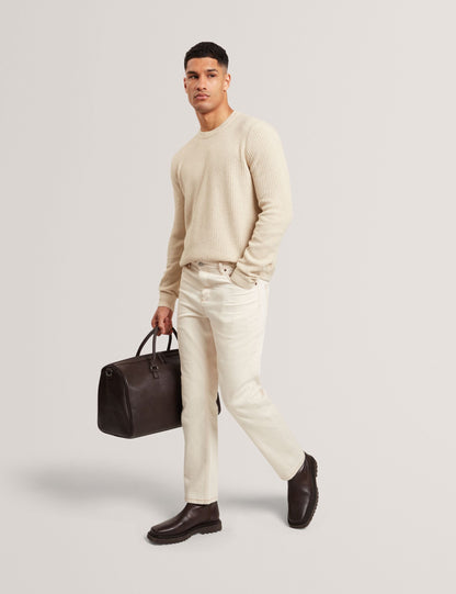 Ted Baker LEOCADI Herringbone Trim Textured Knit Sweater NATURAL