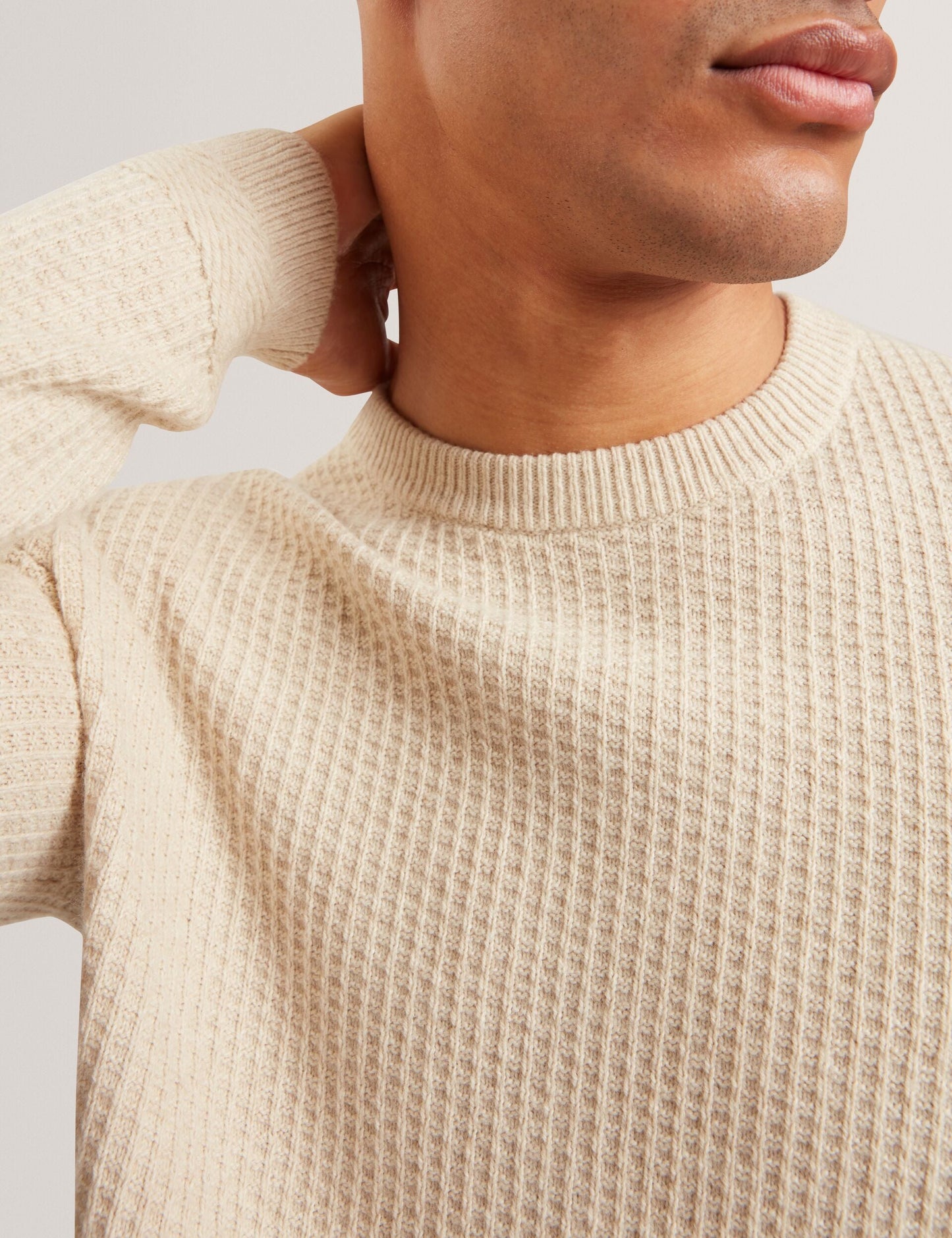 Ted Baker LEOCADI Herringbone Trim Textured Knit Sweater NATURAL